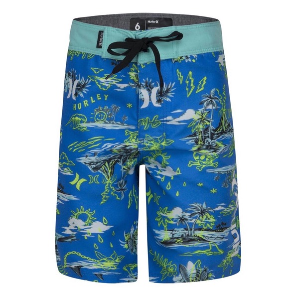 NWT Hurley Boys Doodle Tropical Isle Logo Board Shorts Neptune Blue (Sz 10 /25)